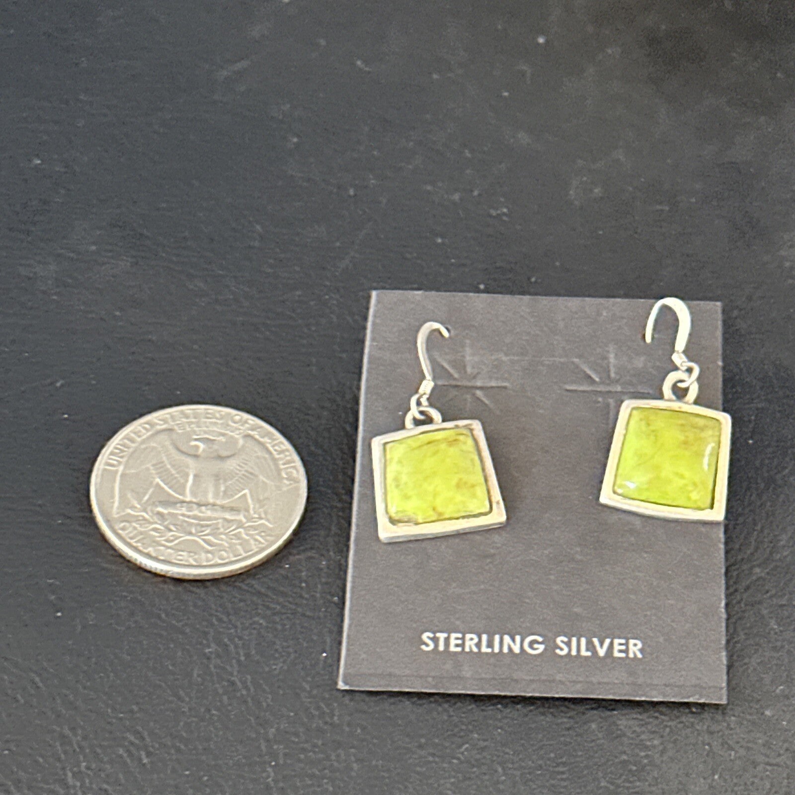 Green Gaspeite Navajo Sterling Silver Dangle Earrings 14688