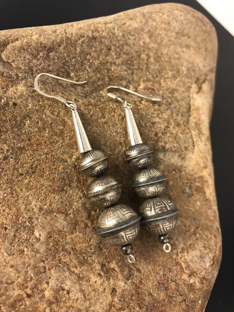 Handmade Native American Sterling Silver Beaded Earrings 1.5” 10053