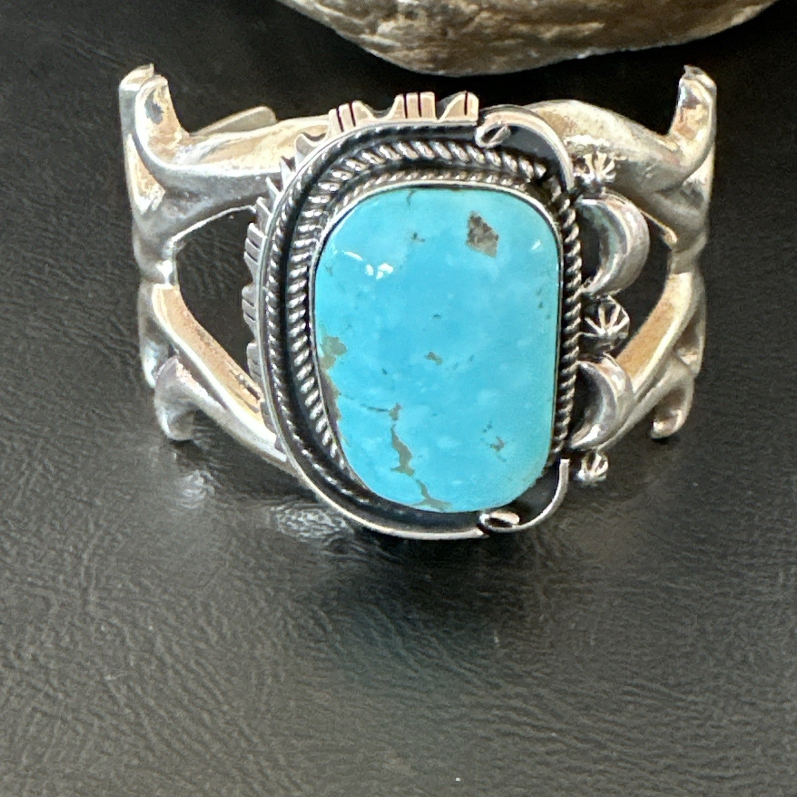 Tufa Women Blue Kingman Turquoise Navajo Sterling Silver Cuff Bracelet 19351