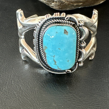 Tufa Women Blue Kingman Turquoise Navajo Sterling Silver Cuff Bracelet 19351