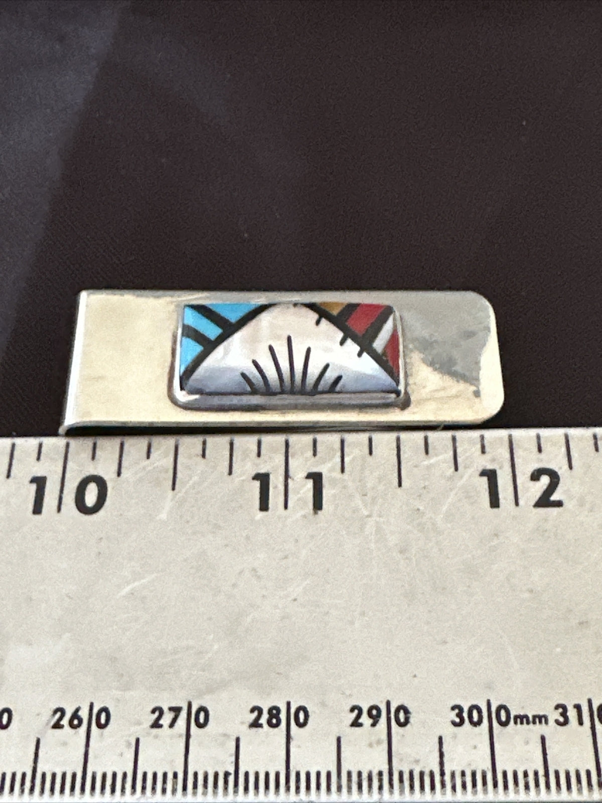 A Zuni Mens Turquoise Spiny Inlay Stainless Sterling Silver Money Clip 17836