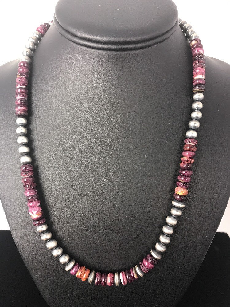 Navajo Sterling Silver Beads Purple Spiny Oyster 8 mm Bead Necklace 99507
