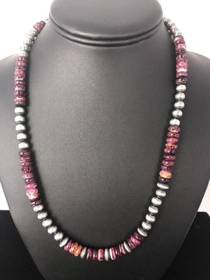 Navajo Sterling Silver Beads Purple Spiny Oyster 8 mm Bead Necklace 99507