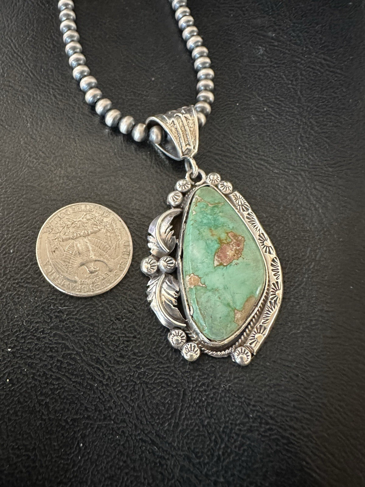 WoMens Navajo Pearls Sterling Silver Royston Turquoise Necklace Pendant 19364