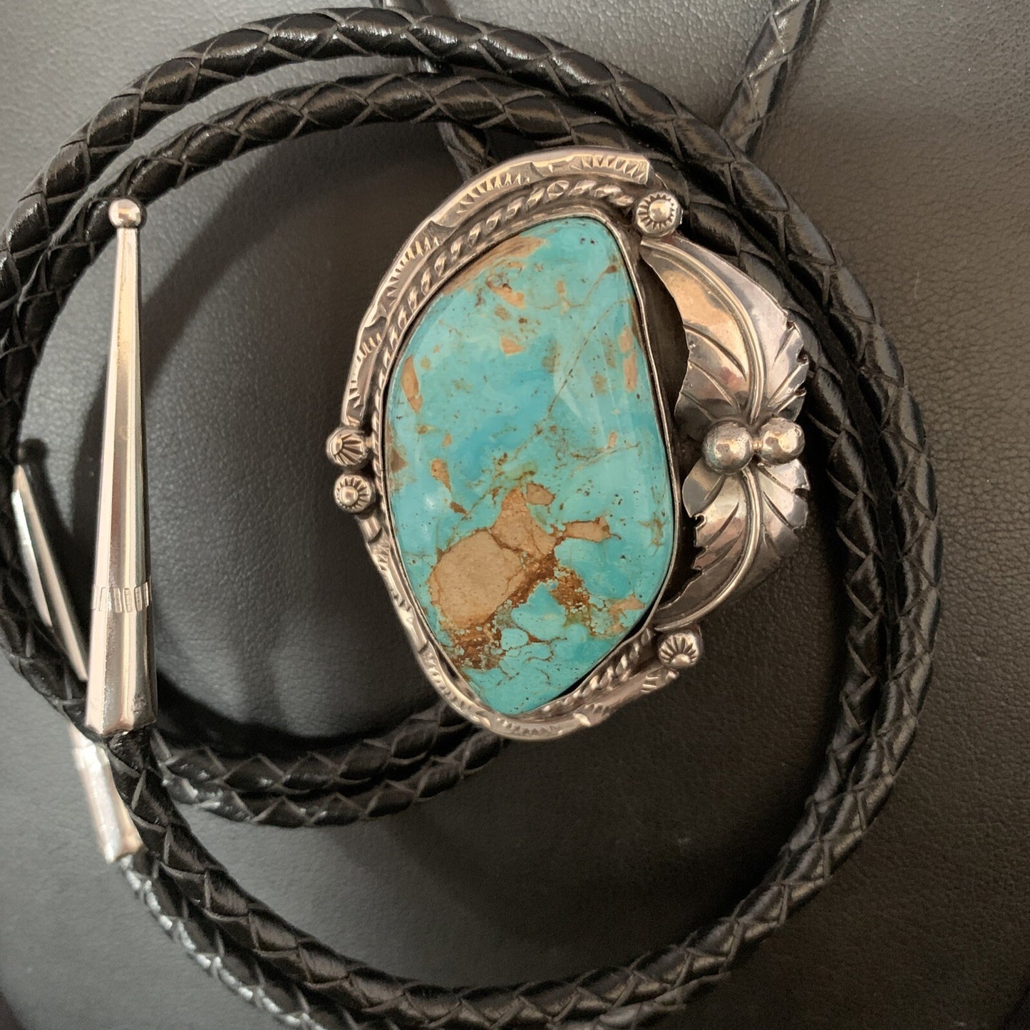 Native Mens Bolo Tie Blue Royston Turquoise Sterling Silver Navajo 14111N