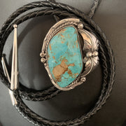 Men's Bolo Tie Blue Royston Turquoise Navajo 14111N | Sterling Silver | Authentic Native American Handmade
