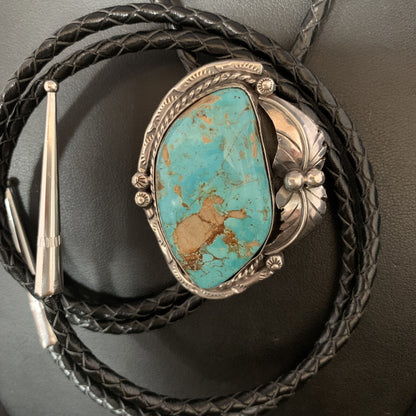 Native Mens Bolo Tie Blue Royston Turquoise Sterling Silver Navajo 14111N