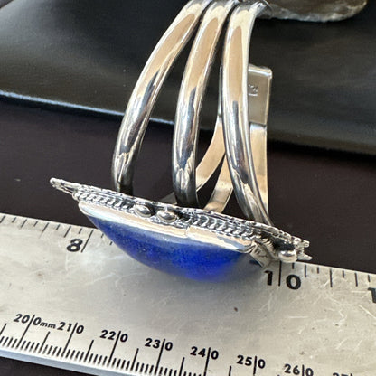 Native Mens Blue Lapis Lazuli Sterling Silver Cuff Bracelet 7.50” 18714
