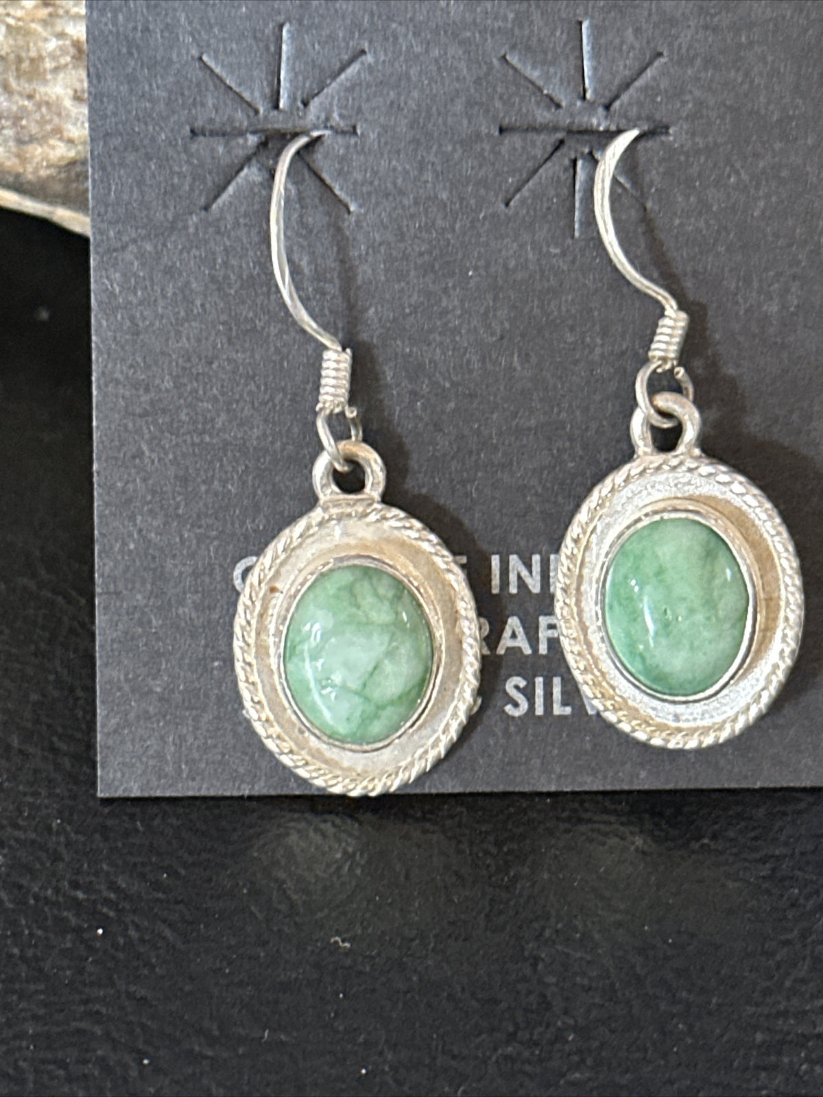 Navajo Green Turquoise Sterling Silver Dangle Earrings 14780