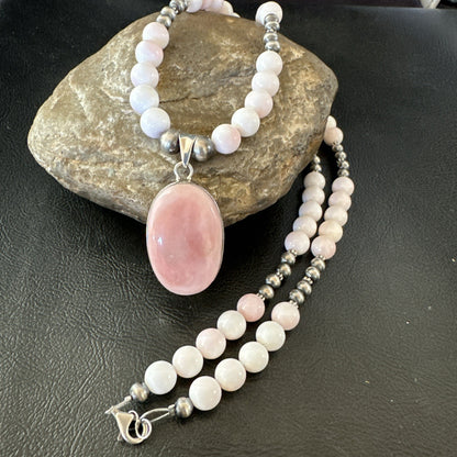 Southwestern Sterling Silver Pink Queen Conch Bead Necklace Pendant 20" 19580