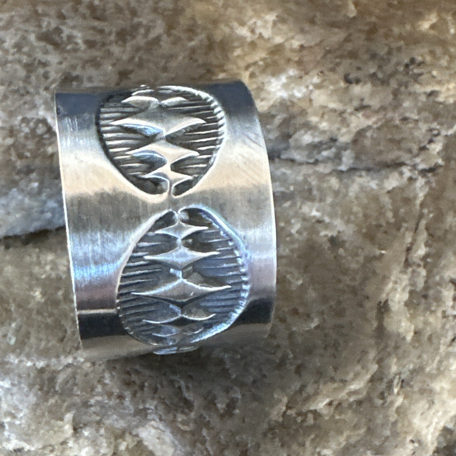 Mens Women Wedding Wide Band Navajo Stamped Sterling Silver Ring Size 7 17999