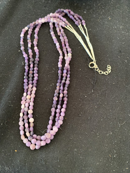 Purple Stone Beads Liquid Heishi 3 Strands Sterling Silver Tubes Necklace 850