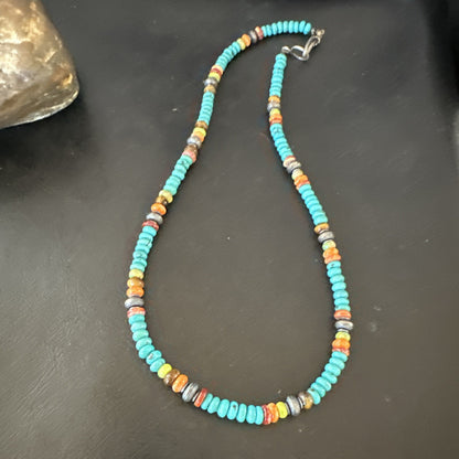 Navajo Sterling Silver Blue Turquoise Spiny Oyster Necklace 19" 10142