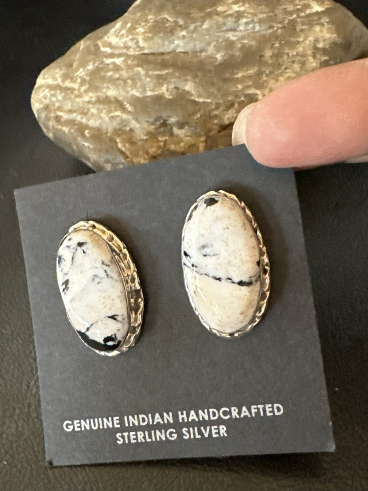 Women White Buffalo Turquoise Navajo Sterling Silver Post Earrings 19095