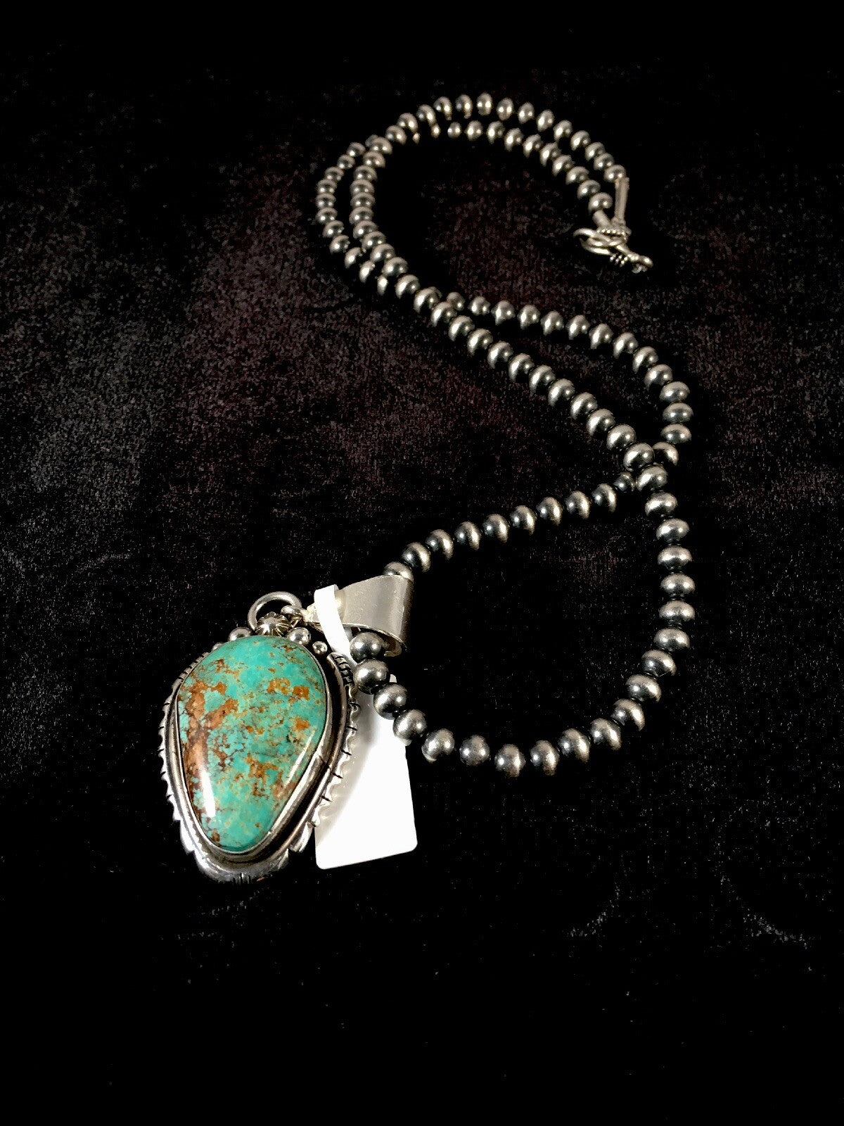 Green Turquoise #8 Pendant Navajo Pearls Sterling Silver Necklace 08678