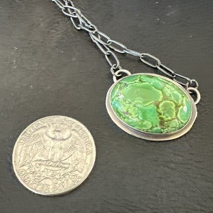 Navajo Sterling Silver Chain Green Turquoise Necklace Pendant 20" 11839