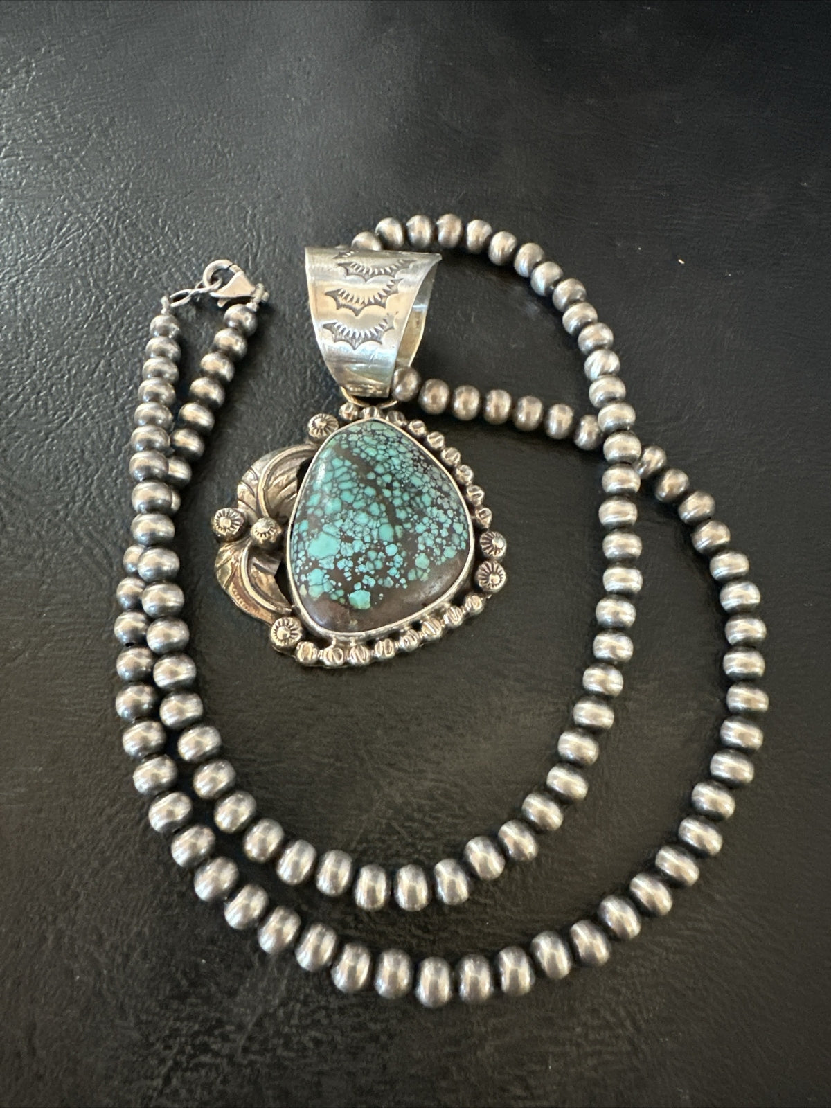 Men Women Navajo Sterling Silver Blue Spiderweb Turquoise Necklace Pendant 18093