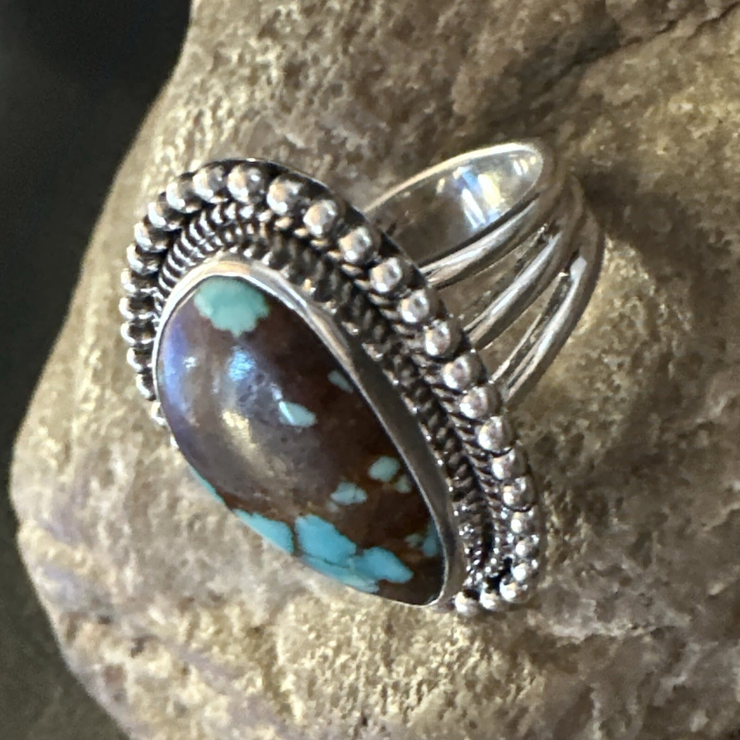 Blue Turquoise #8 Navajo Sterling Silver  Ring Size 6 18826