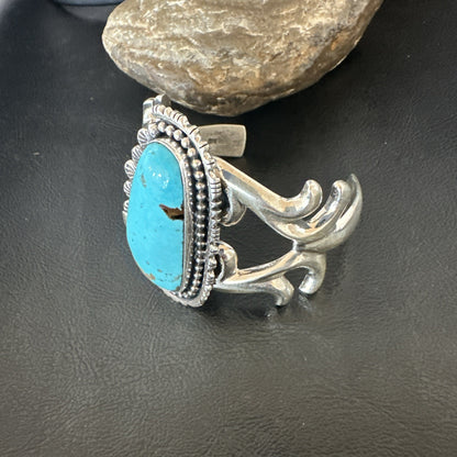 Mens Blue Kingman Turquoise Navajo Sterling Silver Cuff Bracelet 19348