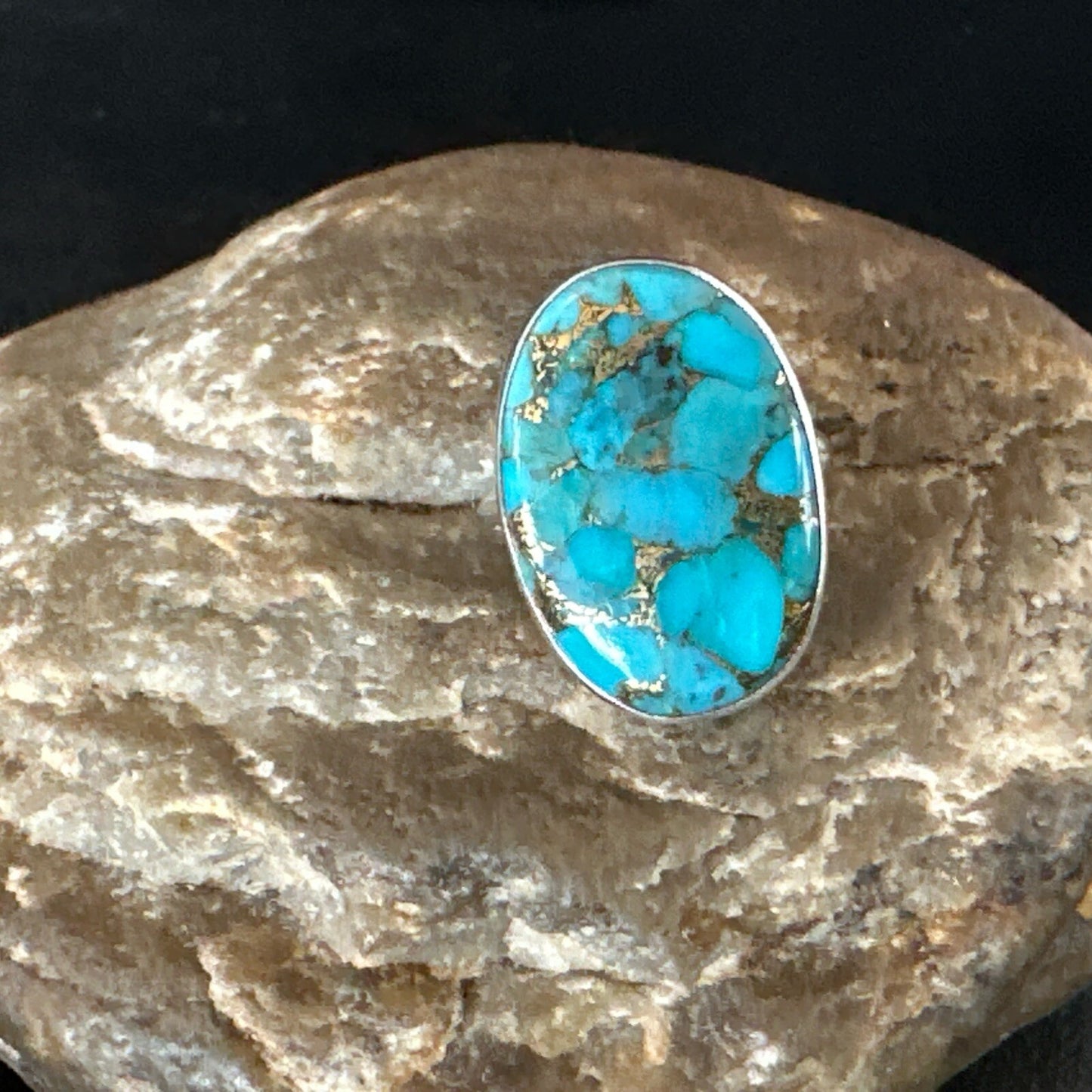 Mohave Native Navajo Sterling Silver Blue Turquoise Ring Sz 8 18243