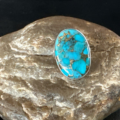Mohave Native Navajo Sterling Silver Blue Turquoise Ring Sz 8 18243