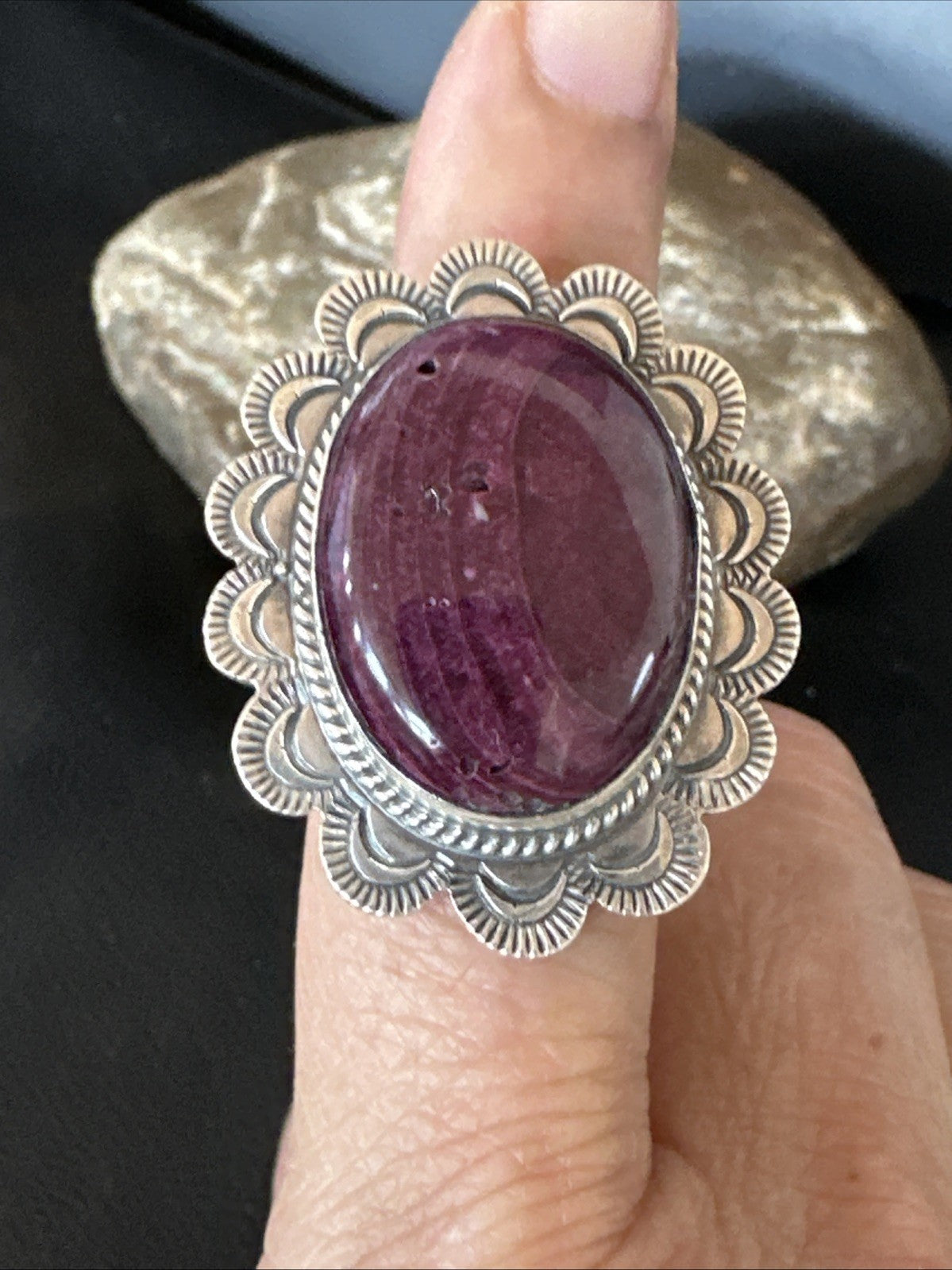Womens Purple Spiny Oyster Navajo Sterling Silver Adjustable Ring Size 7 19821