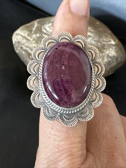 Womens Purple Spiny Oyster Navajo Sterling Silver Adjustable Ring Size 7 19821