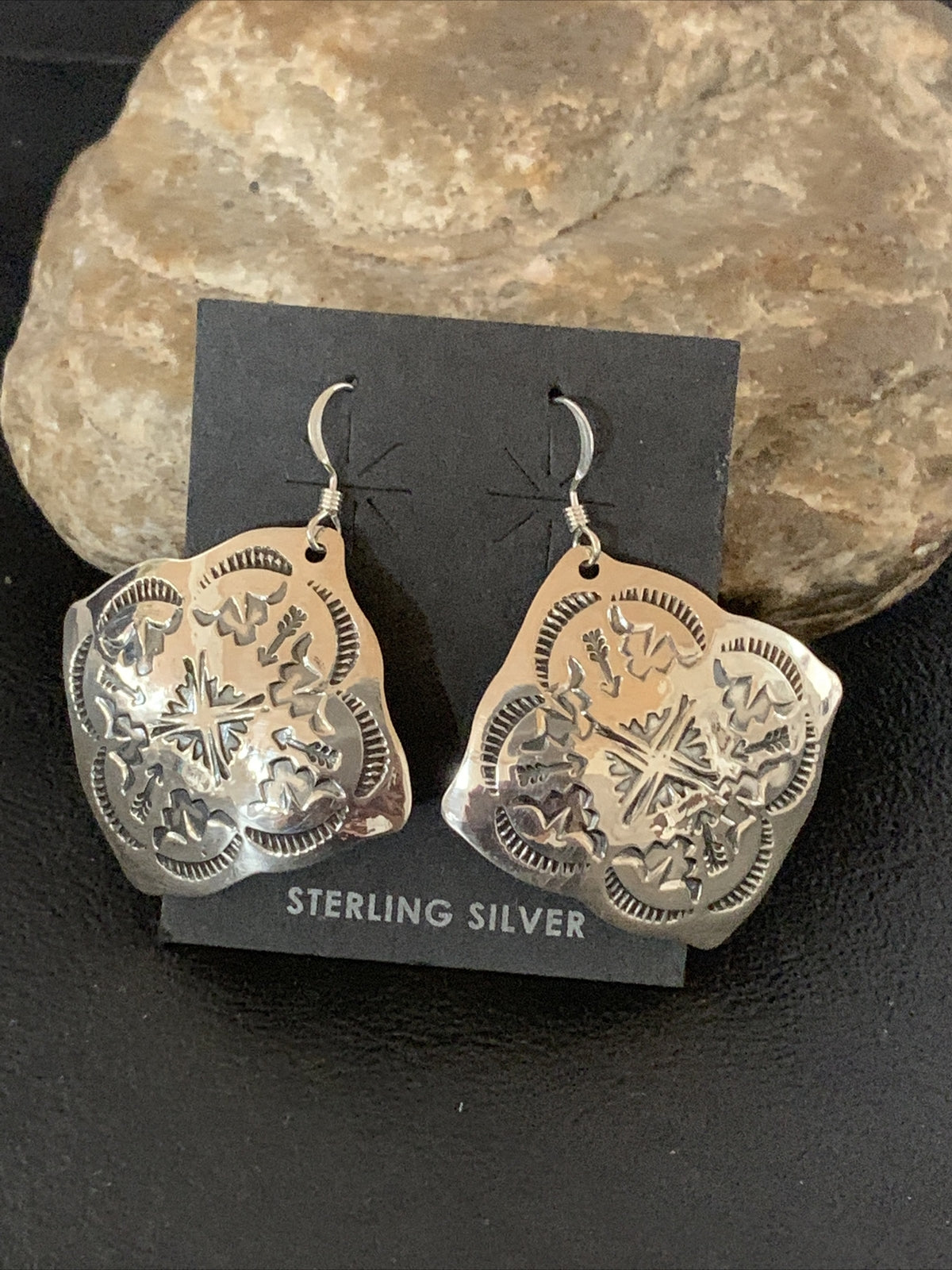 Native Navajo Stamped Sterling Silver Stamped Handmade Earrings Set 01195