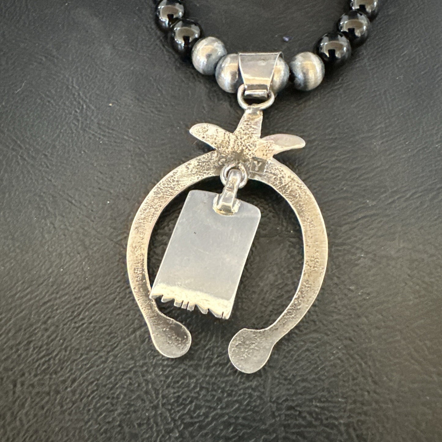 Mens Black Onyx Howlite Naja Pendant Navajo Sterling Silver Necklace 23” 17687