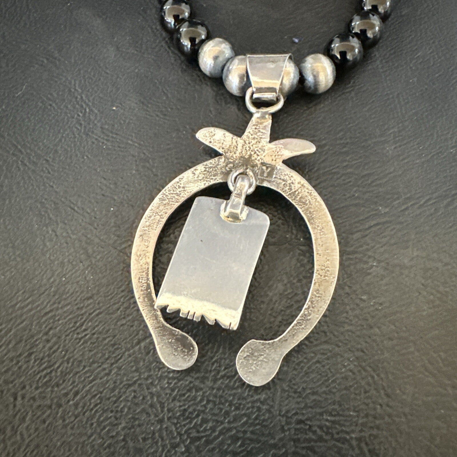 Mens Black Onyx Howlite Naja Pendant Navajo Sterling Silver Necklace 23” 17687