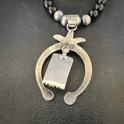 Mens Black Onyx Howlite Naja Pendant Navajo Sterling Silver Necklace 23” 17687