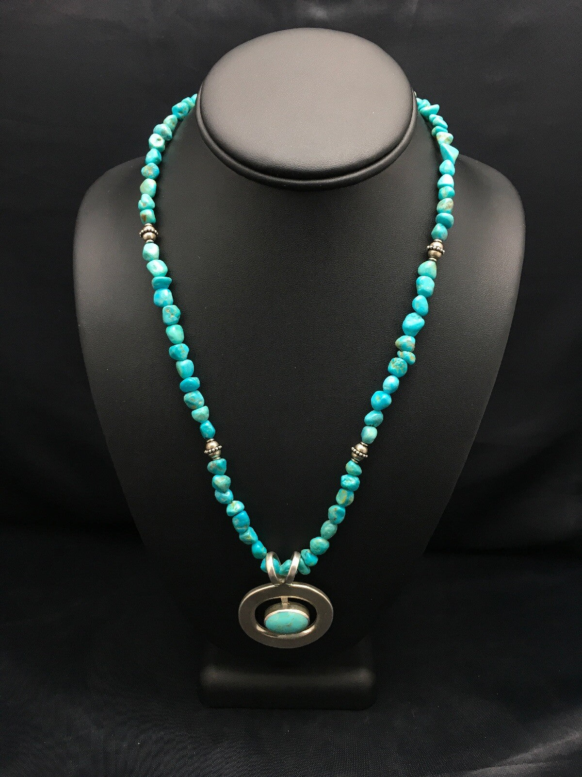 Native Turquoise Nugget Sterling Silver Necklace Earring & Bracelet 3145