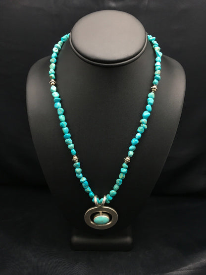 Native Turquoise Nugget Sterling Silver Necklace Earring & Bracelet 3145