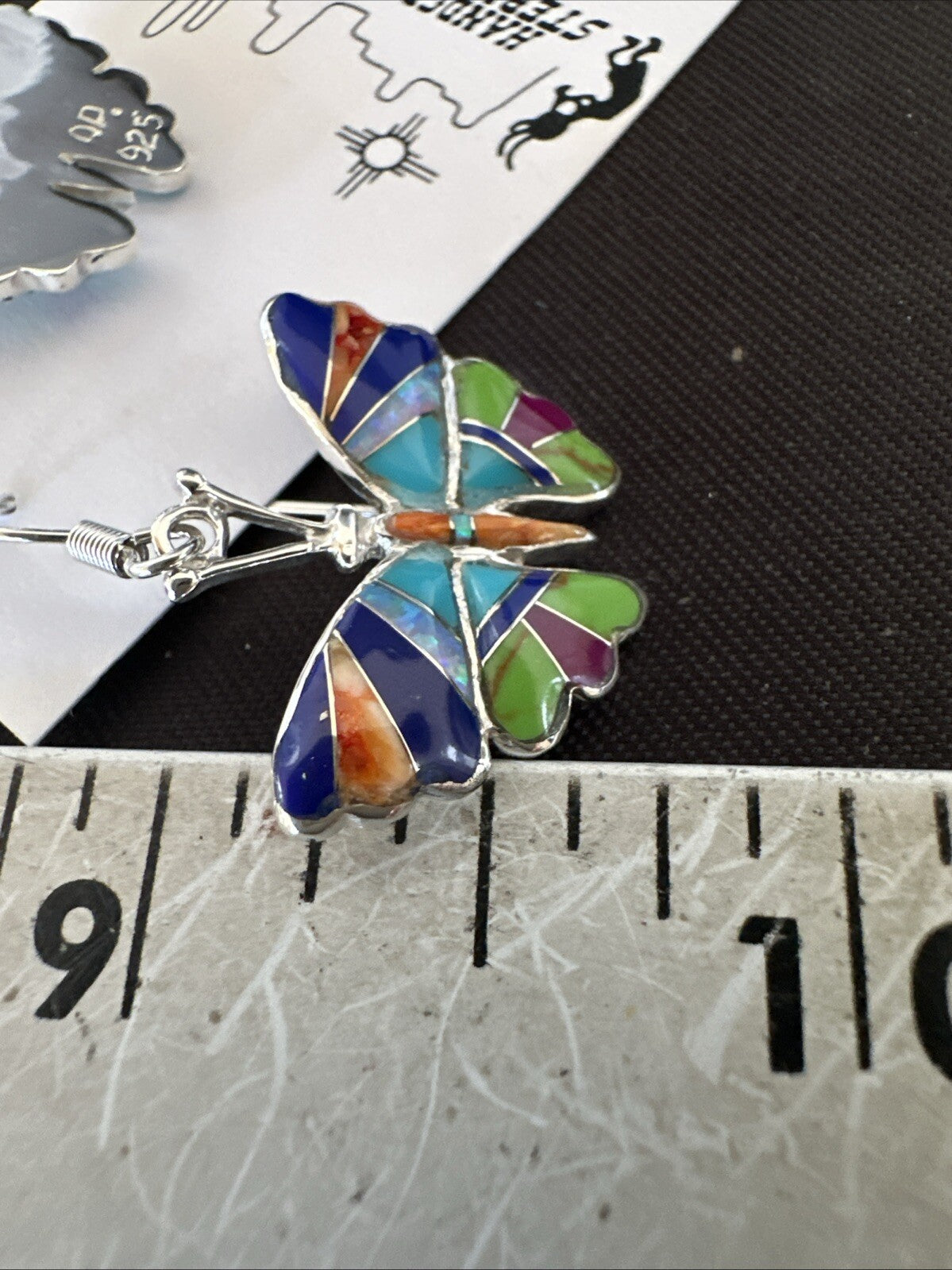 Butterfly Multicolor Spiny Lapis Opal Inlay Sterling Silver Earrings 19141
