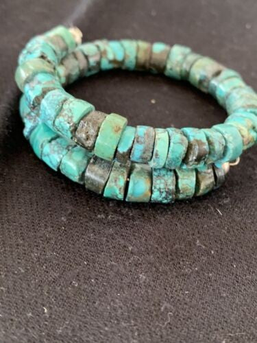 Navajo Natural Turquoise Heishi Bracelet Stainless Steel Memory Wire 513