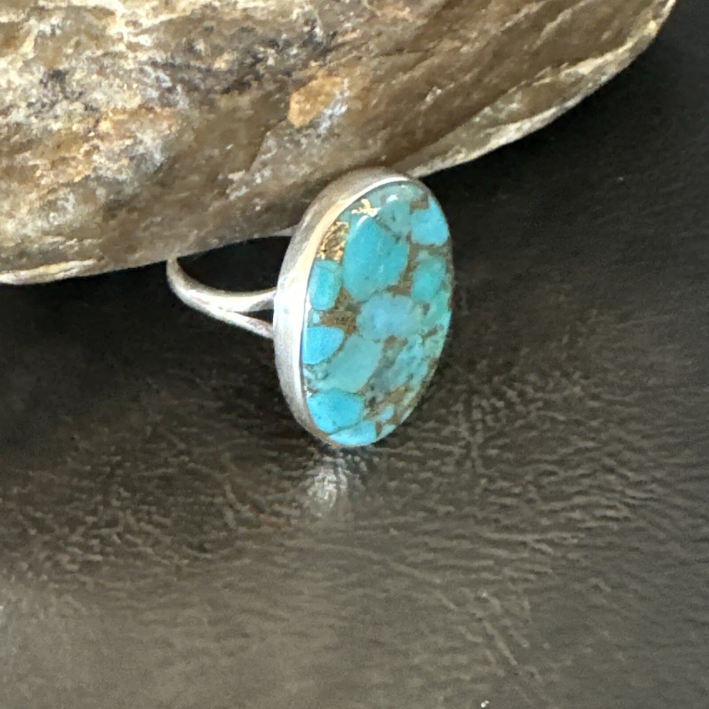 Mohave Native Navajo Sterling Silver Blue Turquoise Ring Sz 8 18243