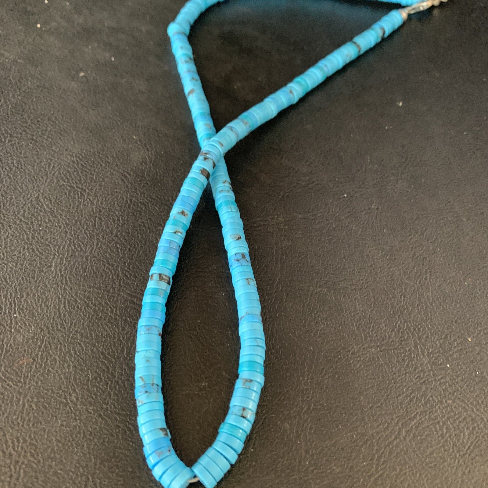 Robin Egg Blue Turquoise 18" Heishi Sterling Silver Bead Necklace 14008