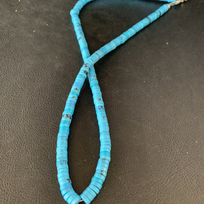 Robin Egg Blue Turquoise 18" Heishi Sterling Silver Bead Necklace 14008