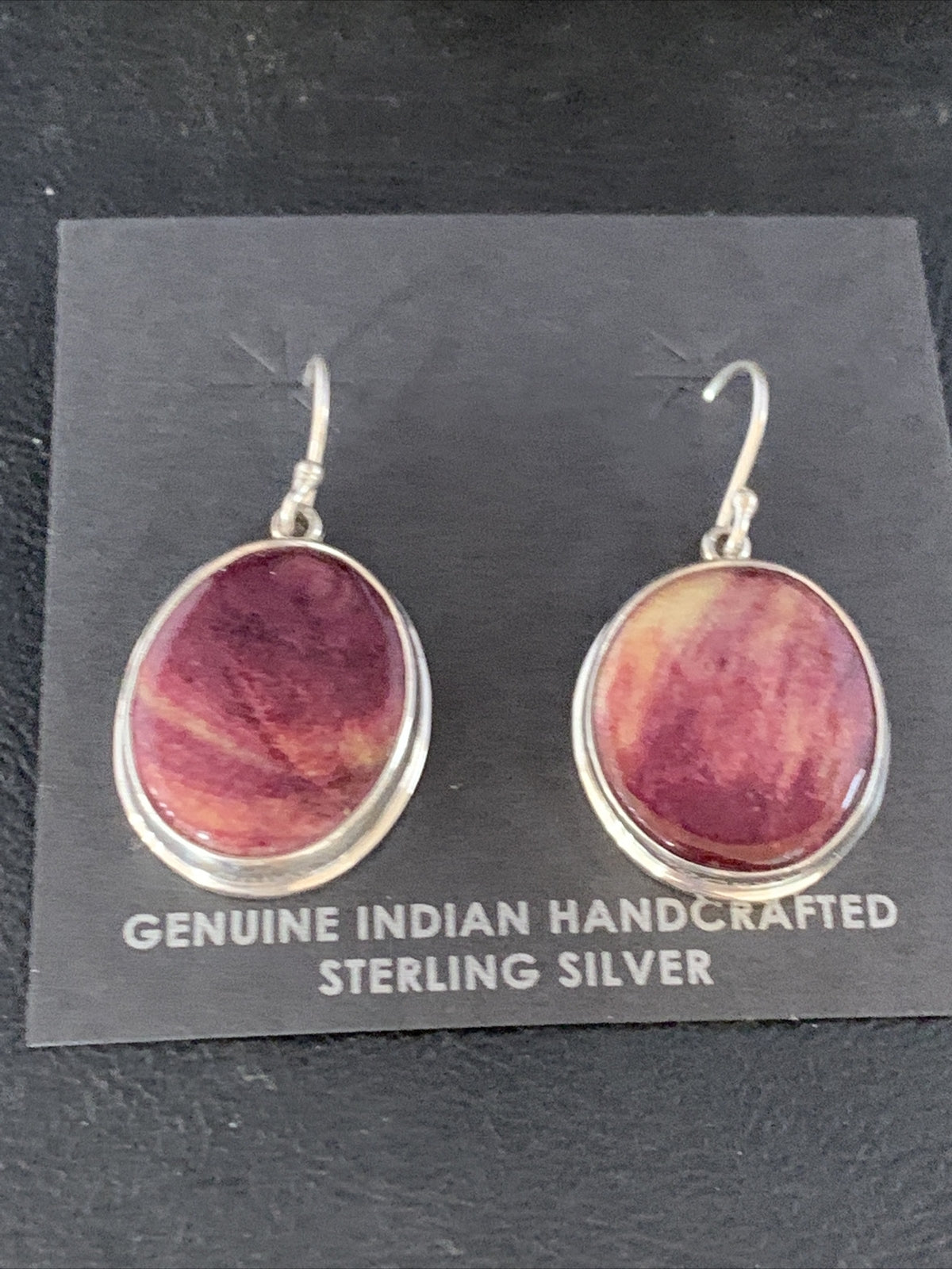 Purple Spiny Oyster Navajo Sterling Silver Dangle Earrings 1" 13786