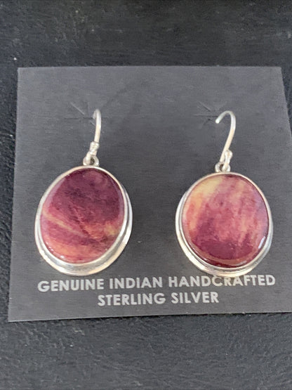 Purple Spiny Oyster Navajo Sterling Silver Dangle Earrings 1" 13786