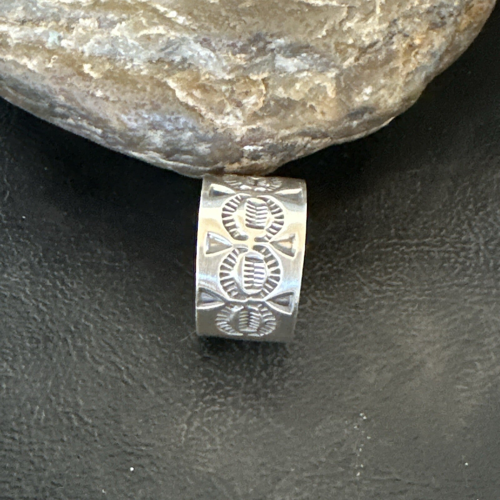 Mens Women Wedding Wide Band Navajo Stamped Sterling Silver Ring Size 10.5 17996
