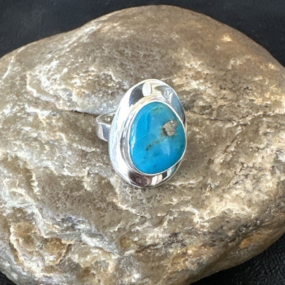 Southwestern Sterling Silver Blue Kingman Turquoise Ring Size 6 18534