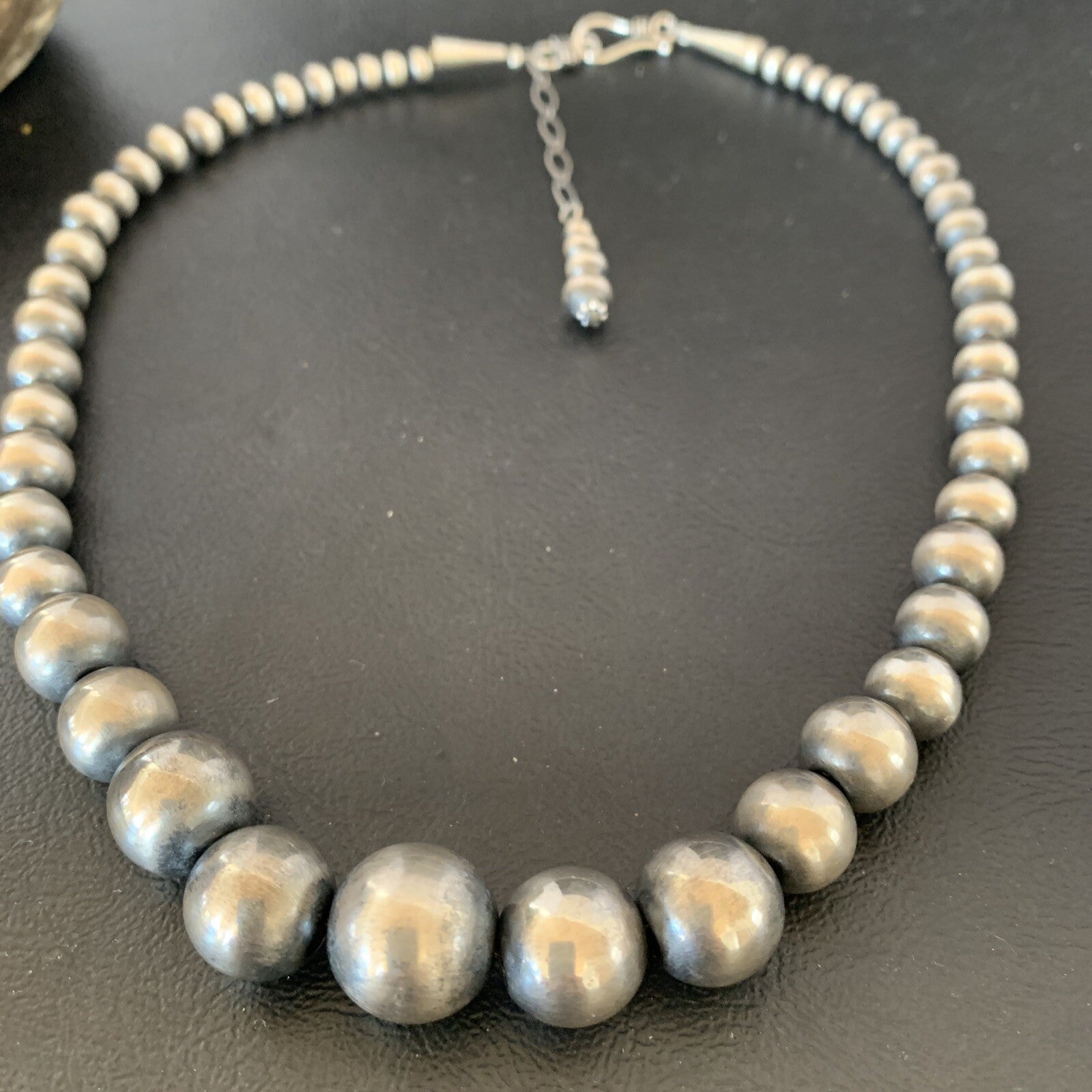 Navajo Pearls Graduated Sterling Silver Round Seamless Bead Necklace 24”