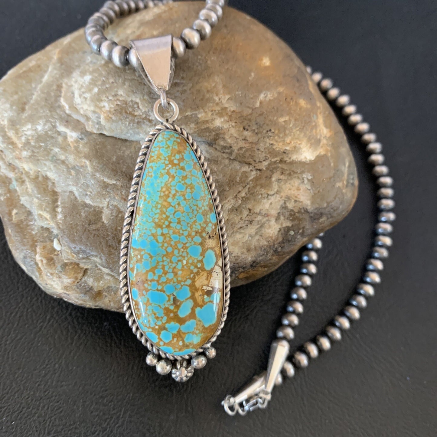 Mens Blue Turquoise #8 Pendant Navajo Pearls Sterling Silver Necklace 13262N
