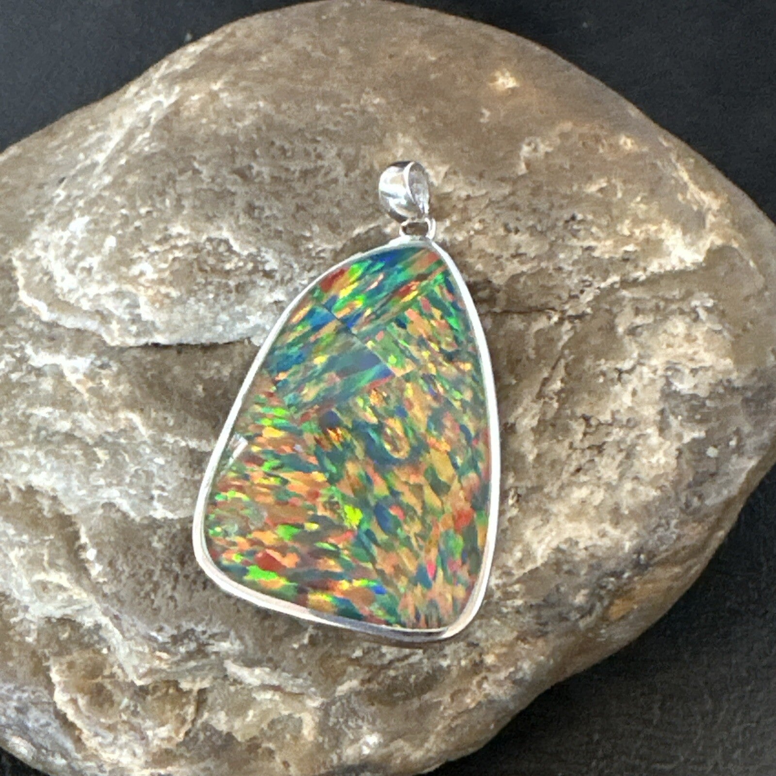 Mens Womens Multicolor Gilson Opal Navajo Sterling Silver Inlay Pendant 18611