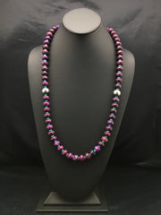 Purple Stone Turquoise Bead Navajo Necklace 27" | Sterling Silver | Authentic Native American Handmade | 04061