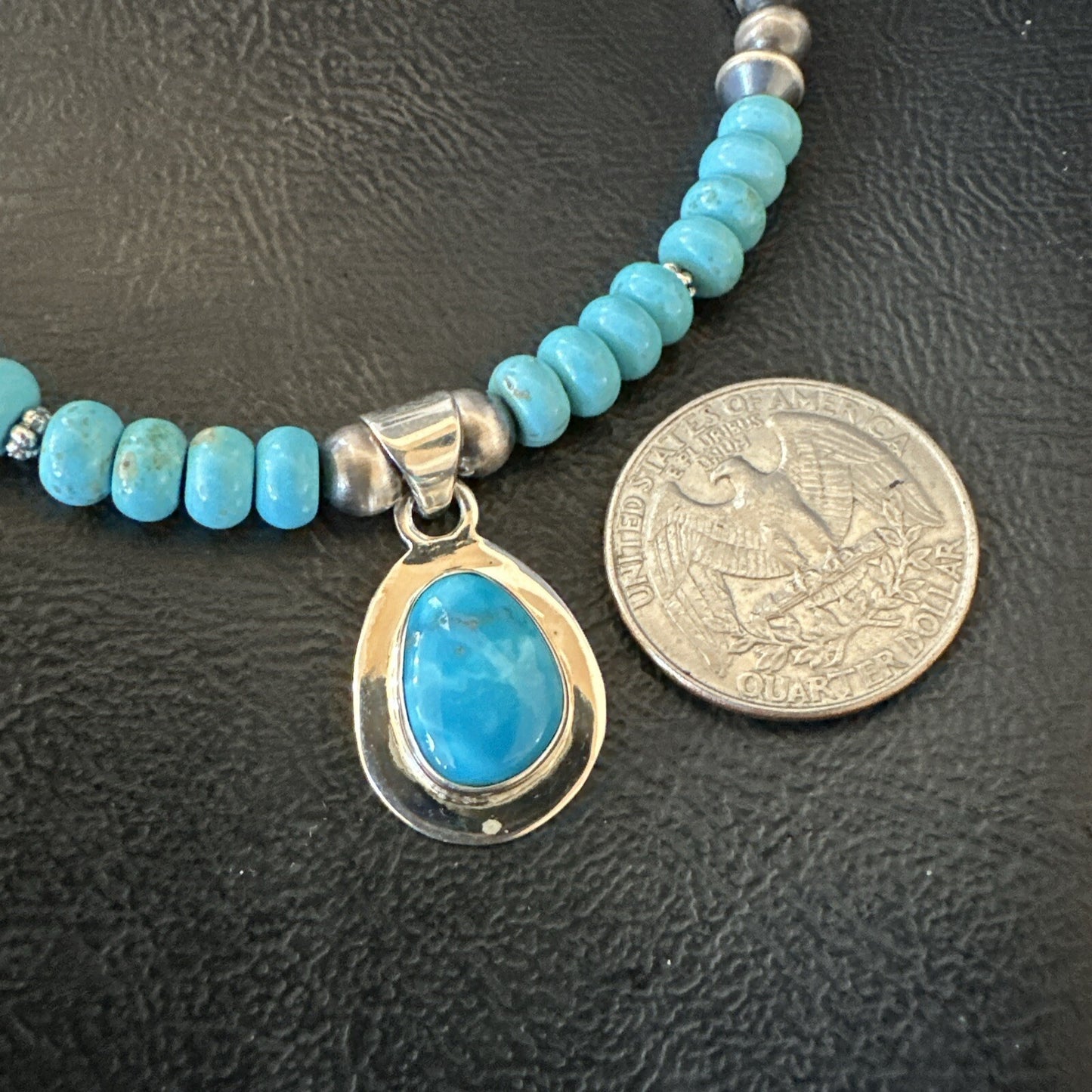 WoMens Blue Kingman Turquoise Pendant Navajo Sterling Silver Necklace 21" 18419