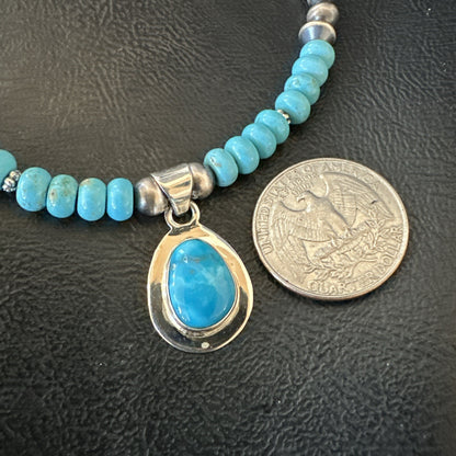 WoMens Blue Kingman Turquoise Pendant Navajo Sterling Silver Necklace 21" 18419