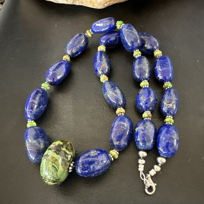 Green Turquoise Lapis Chunky Southwestern Sterling Silver Necklace 21” 19257