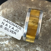 Infinity Men's Coffee Tigers Eye Navajo Inlay Ring Size 10 | Sterling Silver | Authentic Native American Handmade | 19049
